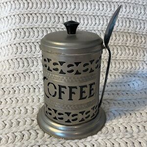 VINTAGE SILVER PLATE COFFEE CANISTER HOLDER w/ BLACK INSERT  4.75" TALL X 4" D